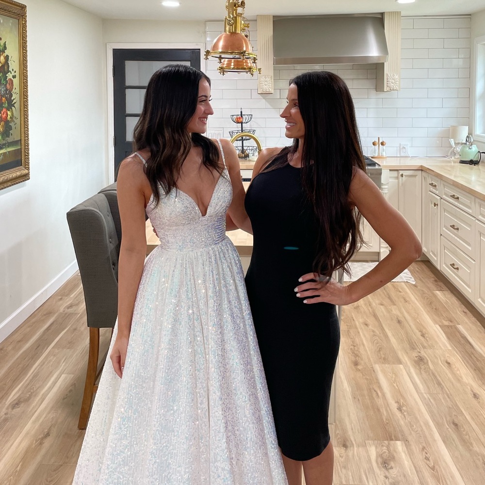 Gorgeous White Corset Back Iridescent Sequin Sherri Hill Prom Dress - Worn Once! - Picture 2 of 4